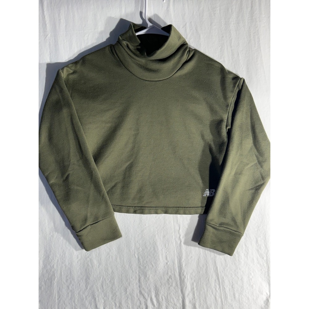 New Balance Womens Olive Green Cropped Turtleneck Fleece Sweatshirt Medium